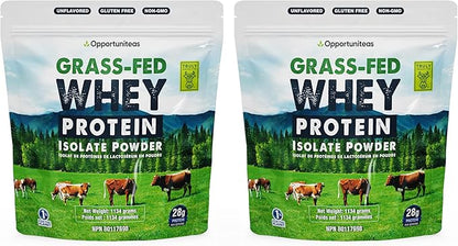 Opportuniteas Grass Fed Whey Isolate Protein Powder - Unflavored 28g Protein Powder Without Artificial Sweeteners, Hormone-Free Cows, Non GMO - 5lb