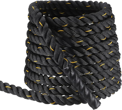 MECCANIXITY Battle Rope 40ft x 1.5 Inch Polyester Workout Rope Heavy Fitness Exercise Rope for Strength Training Home Gym Muscle Building, Black Yellow