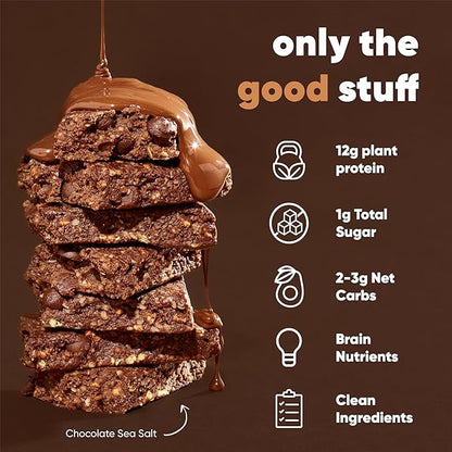 IQBAR Brain and Body Plant Protein Bars - Chocolate Lovers Variety - 12-Count Low Carb - Gluten Free, High Fiber, Vegan Snacks - Low Sugar Meal Replacement