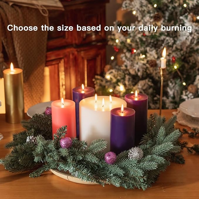 MOZEAL 3" x 6" Hand-Poured, Unscented Pillar Candles. Each Offers Approx 115 Hours of Clean, Long-Lasting Burn Time. Dripless Candles Set of 4, Ideal for Advent Wreath