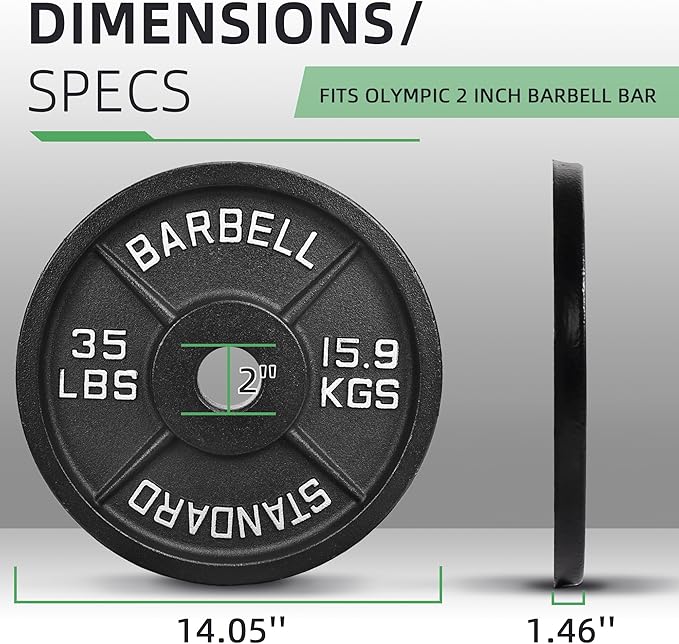 Olympic Cast Iron 2-Inch Weight Plate for Strength Training & Weightlifting, Home Gym, Multiple Weights Available