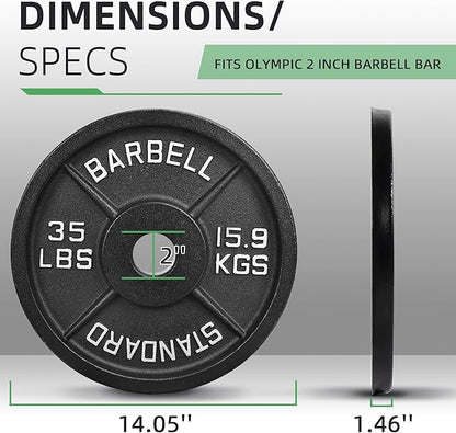 Olympic Cast Iron 2-Inch Weight Plate for Strength Training & Weightlifting, Home Gym, Multiple Weights Available