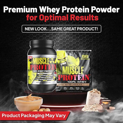 Muscle Protein Whey Powder [5 lbs/Pack of 1]??Cold Filtered, 25g Pure Protein, 6.6g BCAAs (Packaging May Vary) (5 Pound (Pack of 1), Peanut Butter Chocolate)