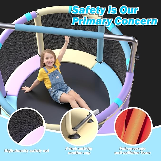 Trampoline for Kids 55inch Toddler Mini Small Trampoline Outdoor Indoor Basketball Hoop, Swing, Gift for Baby, Toddlers & Kids Ages 3-6