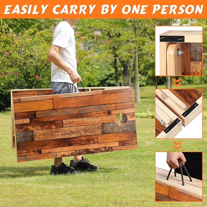 Solid Wood Premium Cornhole Game Set, Bean Bag Toss Game for Tailgate, Outdoor, Backyard - Professional Portable Cornhole Boards & Set of 8 Cornhole Bean Bags (Junior, Tailgate, Regulation Size)