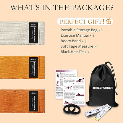 9 PCS Fabric Resistance Bands Set for Working Out, Non-Slip Exercise Booty Bands for Women & Men Leg and Glutes with Hair Ties and Tape Measure - for Home Gym Workout, Yoga, Pilates