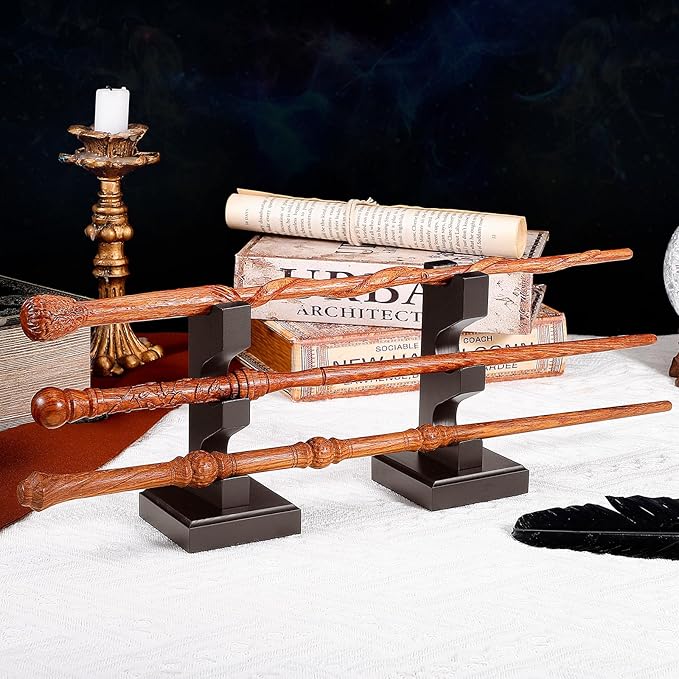 ChampWe Wizard Wand Display Stand Wooden Magic Wands Holder 3 Tiered for Collection Brown