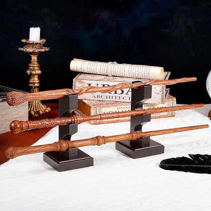 ChampWe Wizard Wand Display Stand Wooden Magic Wands Holder 3 Tiered for Collection Brown