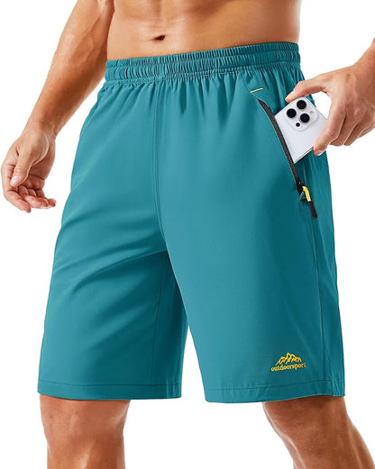 TACVASEN Men's Running Athletic Shorts 9" Quick Dry Workout Gym Shorts Lightweight Summer Shorts 3 Zipper Pockets