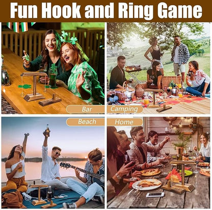 Hook and Ring Game with Shot Ladder, Ring Toss Game for Adults, Wooden Ring Hook Tossing Game Yard Games, Indoor Outdoor Games for Adults Party