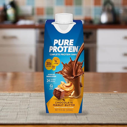 Pure Protein Chocolate Peanut Butter,Ready to Drink and Keto-Friendly, Vitamins A, C, D, and E Plus Zinc to Support Immune Health, 11 Oz, 12 Count (Packaging may vary)