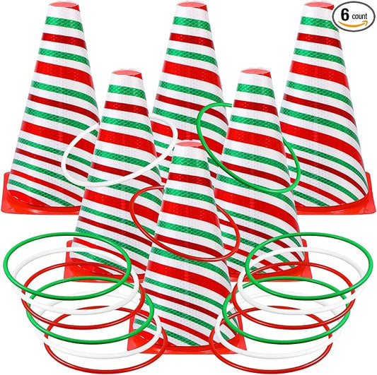 Leitee 6 Sets Candy Corn Ring Toss Game Plastic Cones Ring Toss Combo Set Mini Traffic Cones Toss