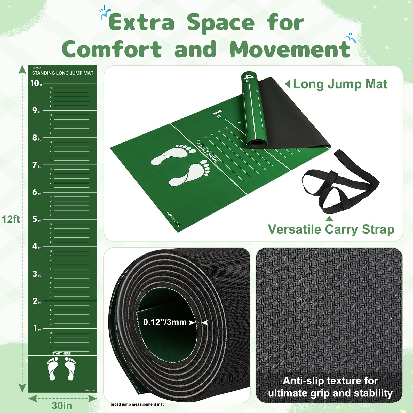 Newzela Broad Jump Measurement Mat for PE, Coaches and Track Jump Training