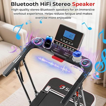 SHAREWIN Portable Folding Treadmill Foldable Electric Exercise Treadmills for Home with Pulse Sensors,260 lb Capacity,7.5MPH,Low Noise with LCD and Bluetooth Speakers