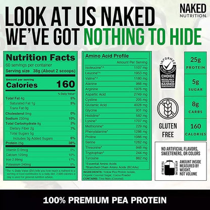NAKED nutrition Chocolate Naked Pea Protein Isolate - 5Lb Bulk, Plant Based, Vegetarian & Vegan Protein. Easy To Digest, Non-Gmo, Gluten Free, Lactose Free, Soy Free