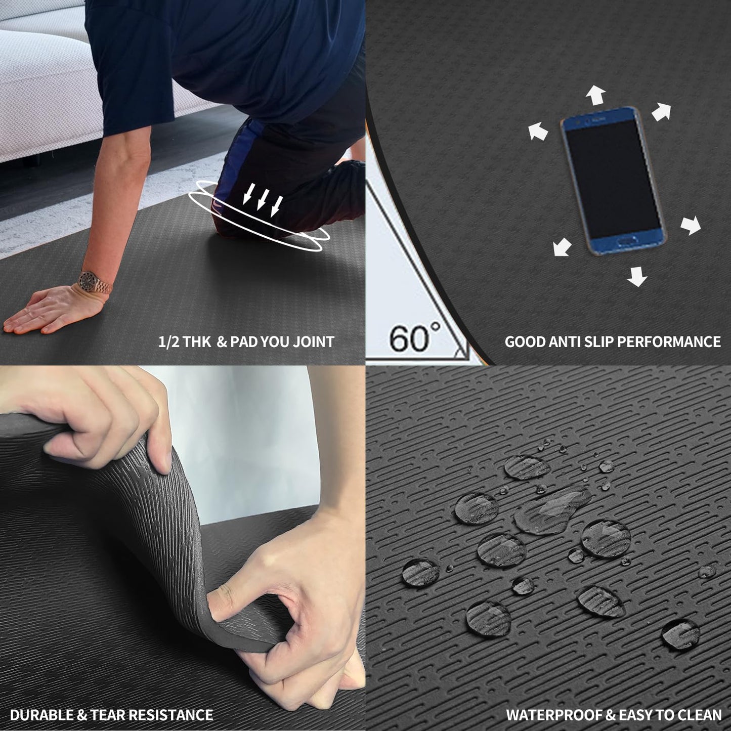 Hatha Yoga Large TPE Yoga Mat 6'x4'x1/2" Extra Thick Non-Slip Exercise Mat - for Yoga Pilates &
