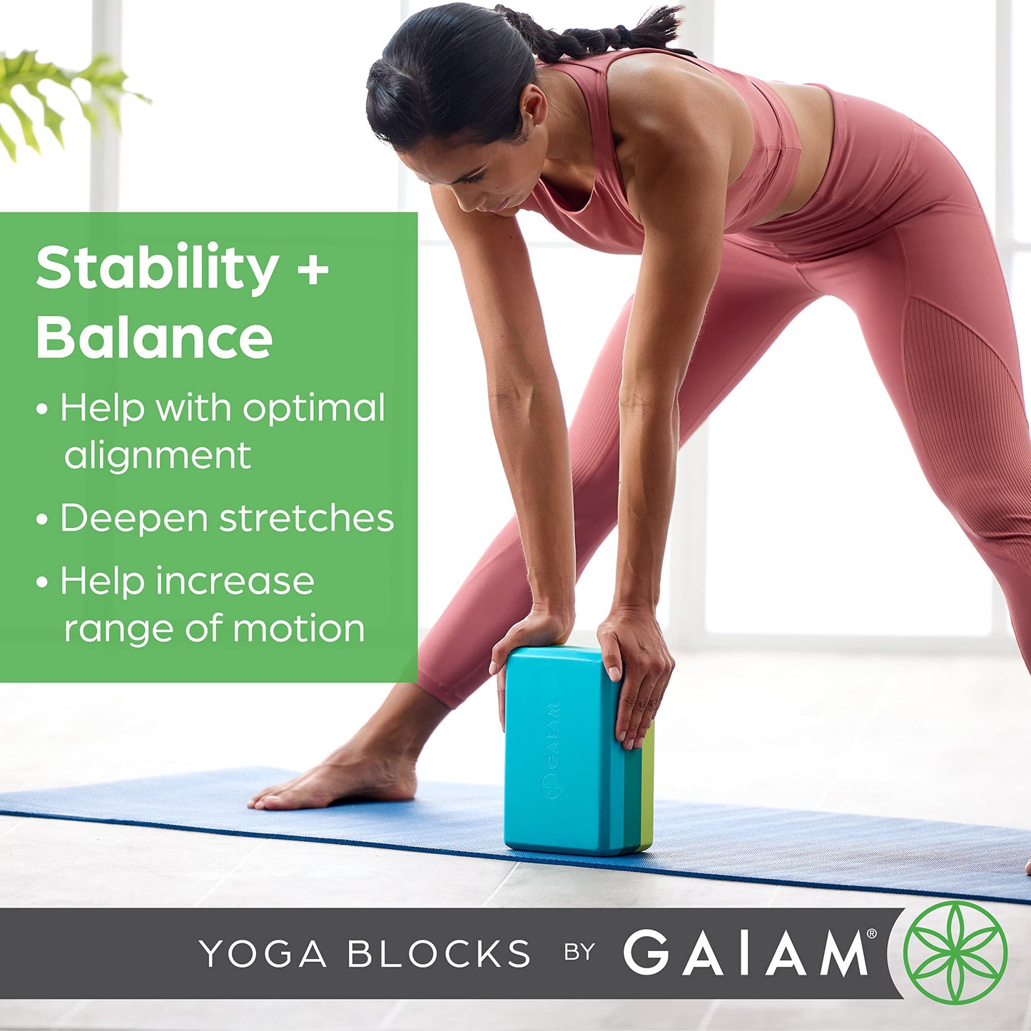 Gaiam Yoga Block, EVA Foam for Balance & Stretch (1 Block, Lagoon)