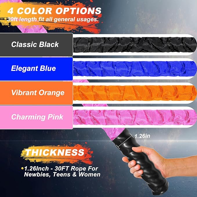 Battle Ropes for Home Gym,1.26inch 30ft Long Pink Battle Ropes with Protective Cover - Workout Equipment Heavy Exercise Rope for Strength Training for Kids or Adults