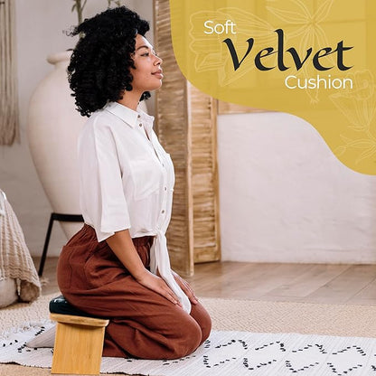 Bamboo Meditation Bench with Cushion - Foldable Bench for Multiple Seating Angles - Kneeling Chair Meditation Stool - Yoga Chair Prayer Bench for Deeper and Longer Meditation - Black