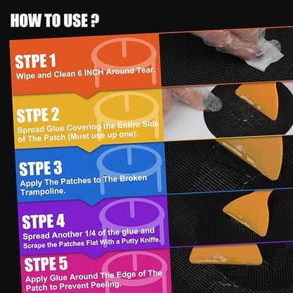 Trampoline Patch Repair Kit - 4.1'' Round Square Patches for Trampoline Mat Tears or Holes Garden Landscape Staple