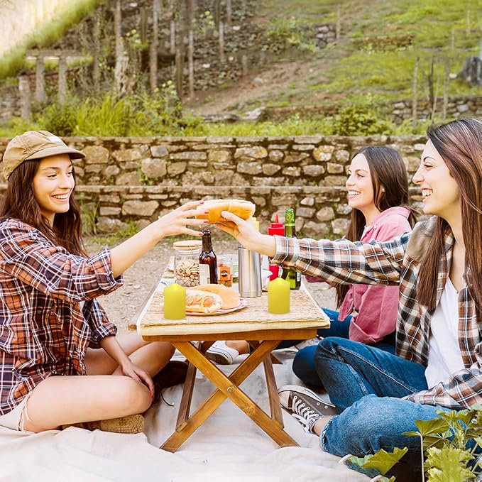 4 Packs 2x3 Inch Yellow Citronella Pillar Candles, Small Dripless Colored Lemongrass Scented Column Cylinder Candles for Patio Home Outside Garden Camping in Summer - 24 Hours Burning