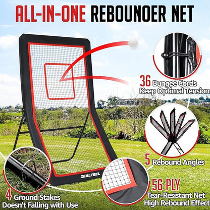 Lacrosse Rebounder, 4x7FT/4x6FT Lacrosse Rebound for Backyard with 5 Rebound Angles, Target Strip, Bounce Back Net Perfect for Lax Baseball Volleyball & Soccer Practice