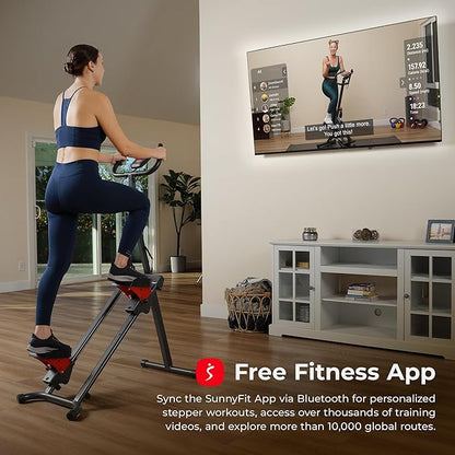 Sunny Health & Fitness Stair Stepper w/Handlebar, Extended Step Range Climber Machine for Legs, Core and Glute Workouts, Connection with Free SunnyFit App