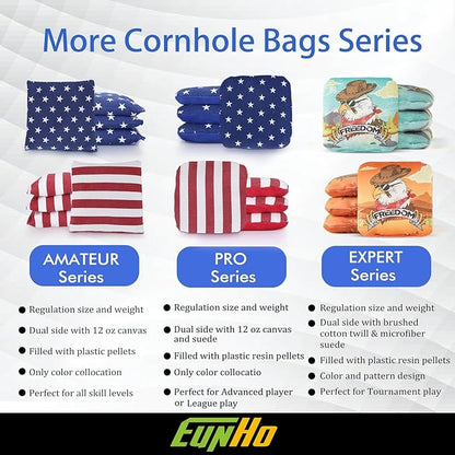 EunHo Dual Sided Cornhole Bags Regulation Set of 8 Professional Cornhole Bean Bags Slick and Stick for Tossing Game-All Weather