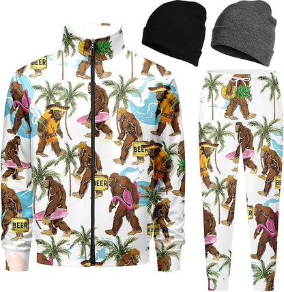 DOOPCCOR Men Track Suits Sets 80s outfit for men tracksuits sweatsuits 2 Piece sets Zip Casual Jogging 2 Knit Beanie