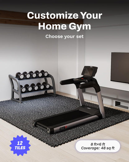 AIRHOP 0.79in Thick 48 Sq Ft Exercise Equipment Mats, 12 Tiles Upgraded Rubber Top with High