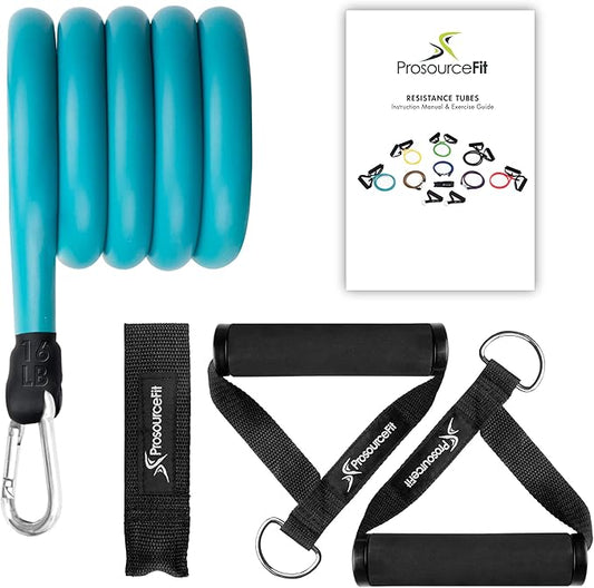 ProsourceFit Single Stackable Resistance Bands with Door Anchor and Exercise Guide, 5-8 LB, Heavy Duty Fitness Tube for Full-Body Exercises and Home Workouts, Green