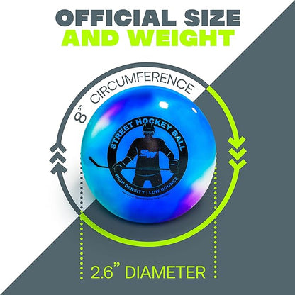 Outdoor Street Hockey Balls, 6 Pack | Official Size & Weight | High Density, Minimal Bounce for Improved Gameplay | Ideal for Roller or Street Hockey Above 32F