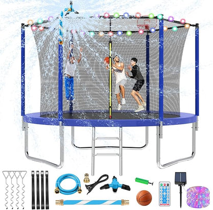 Upgraded 16FT 15FT 14FT 12FT 10FT 8FT Trampoline Outdoor with Basketball Hoop and Net, Capacity for 4-6 Kids and Adults