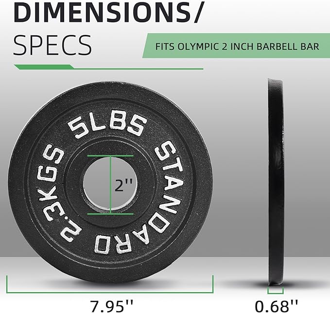 Olympic Cast Iron 2-Inch Weight Plate for Strength Training & Weightlifting, Home Gym, Multiple Weights Available