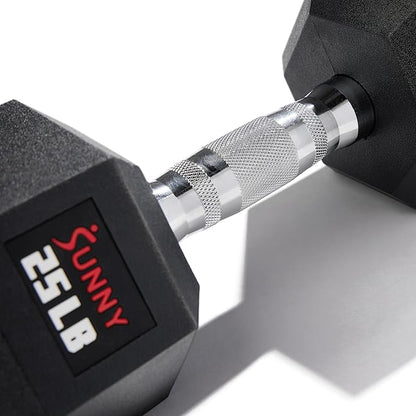 Sunny Health & Fitness Hex Style Dumbbell 5 LBS TO 50 LBS Chrome Handles, Hand Weight for Strength Training, Home Gym, Exercise, Workout Equipment Multiple Size Options