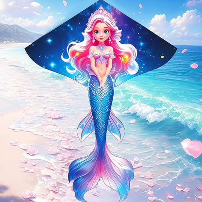 HENGDA KITE Beautiful Mermaid Kite for Kids Children Lovely Cartoon,Easy to Fly and Assemble,Suitable for Outdoor Activities