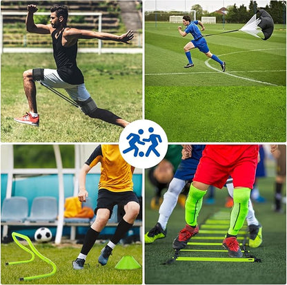 Agility Training Equipment, Football Training Equipment Includes 20FT Agility Ladder,4 Adjustable Agility Hurdles, 12 Football Cones, Parachute, for Training Soccer Basketball Athletes