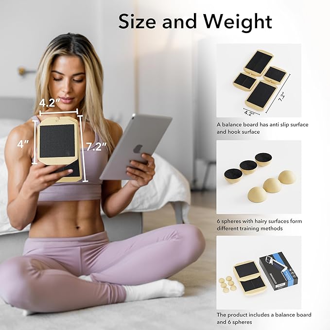 Single Leg Balance Board - Ankle Strengthener for Sprained, Wood Foot Trainer with non-slip pads for Plantar Fasciitis Relief, Posture Correction, Calf Stretching and Balance