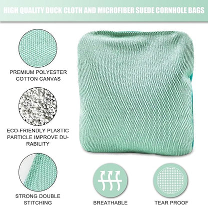 JIMTERRY Professional Cornhole Bags Set of 8 Dual Sided Corn Holes Bags Double Sided Regulation Slick and Stick Corn Hole Bean Bags for Pro Corn Hole Game