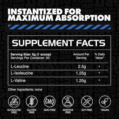 Gains in Bulk BCAA Powder, Pre Workout Plant Based Branch Chain Amino Acids, Gluten Free, Vegan Supplement with Keratin for Endurance & Strength During & Post Workout, Unflavored, 30 Servings