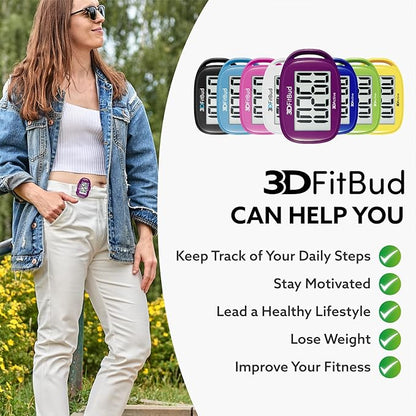 3DFitBud Simple Step Counter Walking 3D Pedometer from 3DActive with Clip & Lanyard - A420S