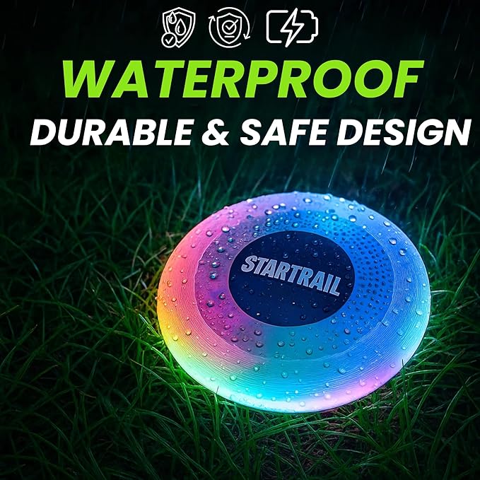 TOMLEON LED Flying Disc with Millions of Colors, Rechargeable & Waterproof, Smart Light Modes, Light-Up 175g - Frisbee for Outdoor Fun, Camping, Birthdays for Men, Boys, Teens, & Kids