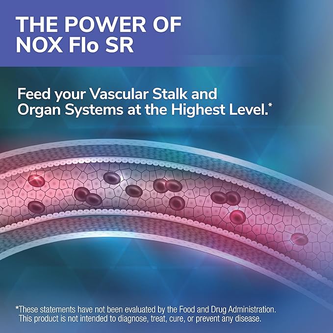 Tesseract NOX Flo SR Nitric Oxide Booster, Vascular Health Supplement, 120 Capsules, Sustained-Release L Citrulline, Coenzyme Q10 & R Lipoic Acid, Circulation & Blood Pressure Support, Hypoallergenic