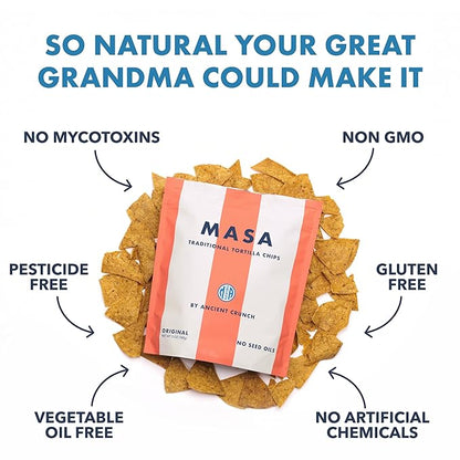 MASA CHIPS - Tortilla Chips Snack Pack - Seed Oil Free, Naturally Grown Corn Chips - Low Carb Snacks - Made with Grass Fed Tallow & Sea Salt - 6 Pack, 5 Ounce Each