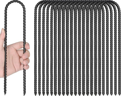 Gtongoko Trampolines Wind Stakes 16 Pack 16 Inch, 0.3 Inch Thick Heavy Duty U Shaped Rebar Tent Stakes Ground Anchors Galvanized Steel Safety Trampoline Anchors for Camping Tents, Soccer Goals