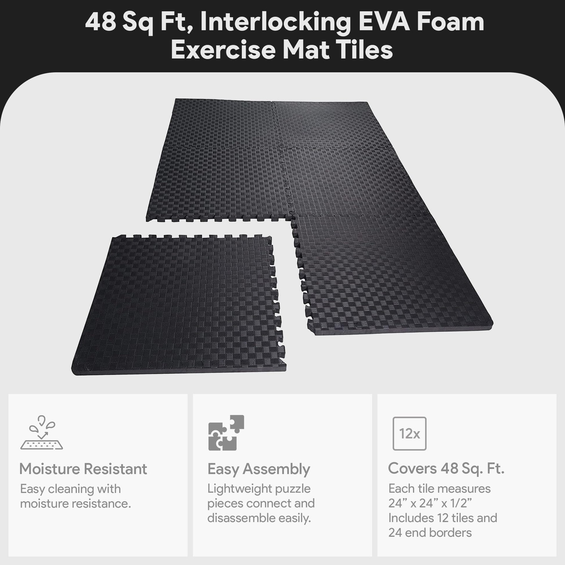 BalanceFrom Puzzle Exercise Mat 1/2-inch Thick, EVA Interlocking Foam Floor