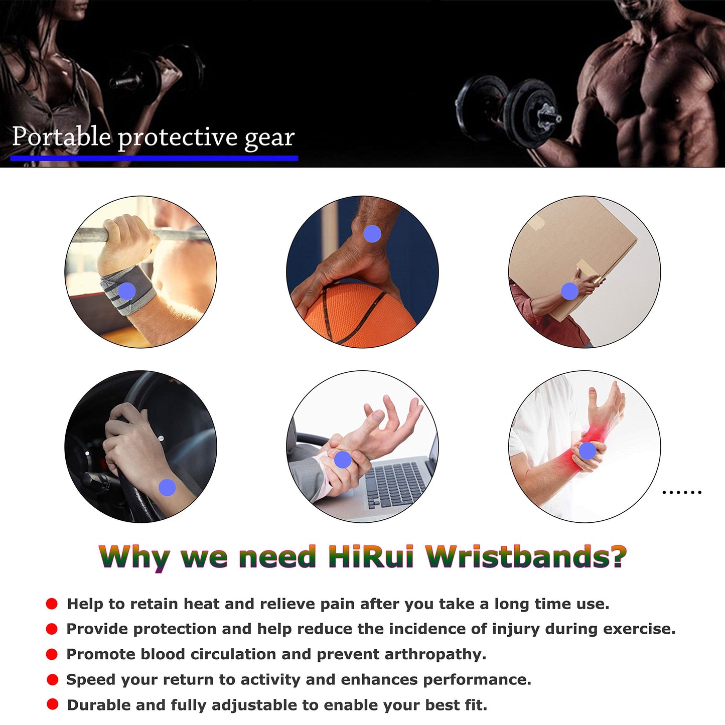 HiRui 2 Pack Wrist Compression Strap and Wrist Brace Sport Wrist Support for Fitness