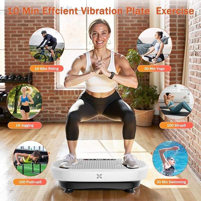 Vibration Plate Exercise Machine, Vibration Plate Platform with Bluetooth & Resistance Bands, Curved Design Full Body Workout Vibration Plate for Weight Loss, Muscle Recovery, Home