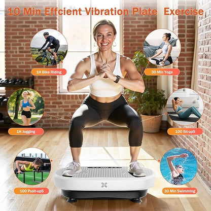 Vibration Plate Exercise Machine, Vibration Plate Platform with Bluetooth & Resistance Bands, Curved Design Full Body Workout Vibration Plate for Weight Loss, Muscle Recovery, Home