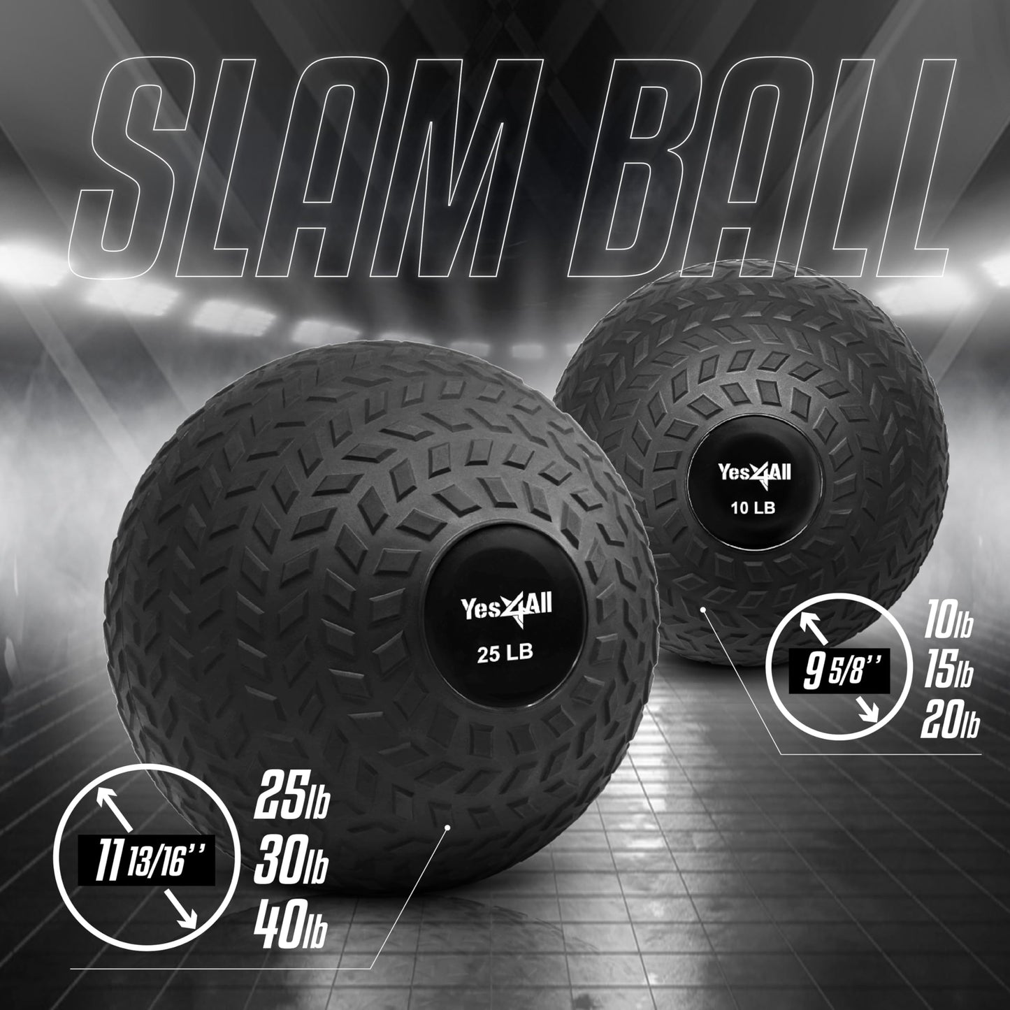 Yes4All Slam Balls, 10-40lb Medicine Ball Weight, Durable PVC Sand Filled Workout Dynamic Medicine